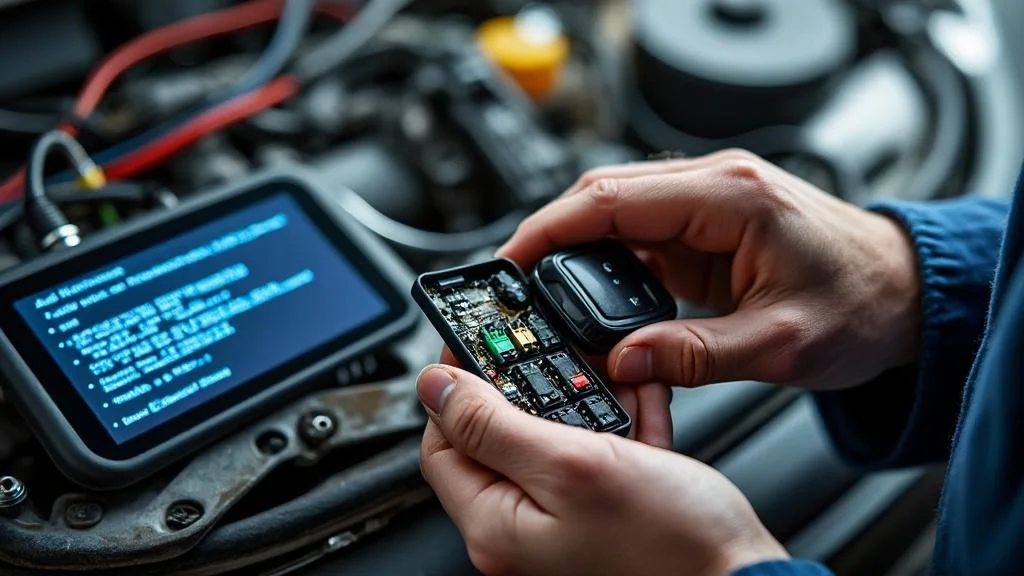 Diagnostic et réparation anti-démarrage Renault Clio 2 avec clé et boîtier UCH en gros plan