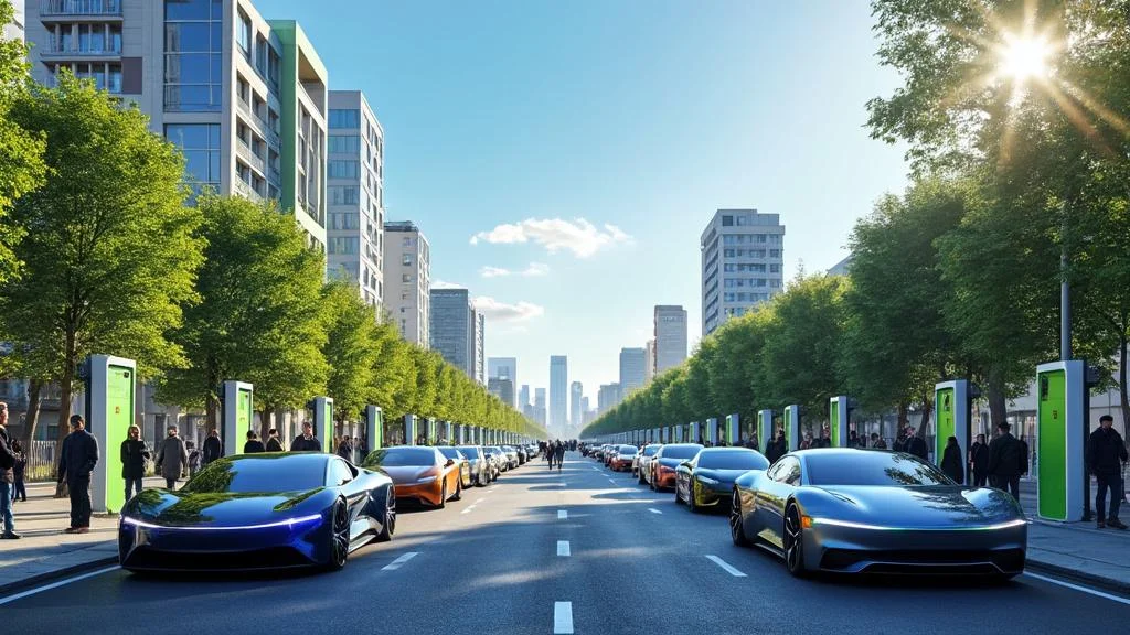 Vue urbaine réaliste illustrant le malus écologique 2025 et la transition vers les véhicules propres en France